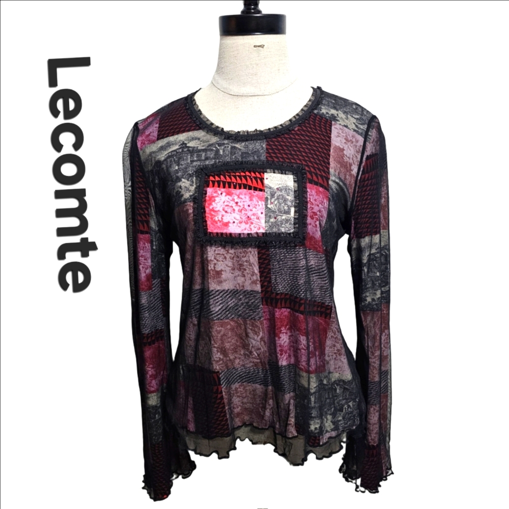 Vintage Lecomte Black Label Women's Layered Patchwork Blouse Whimsigoth Sz M